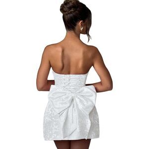 Satin Homecoming Dress with Bow Elegant Strapless Mini Dress, Large, 7F-184D002